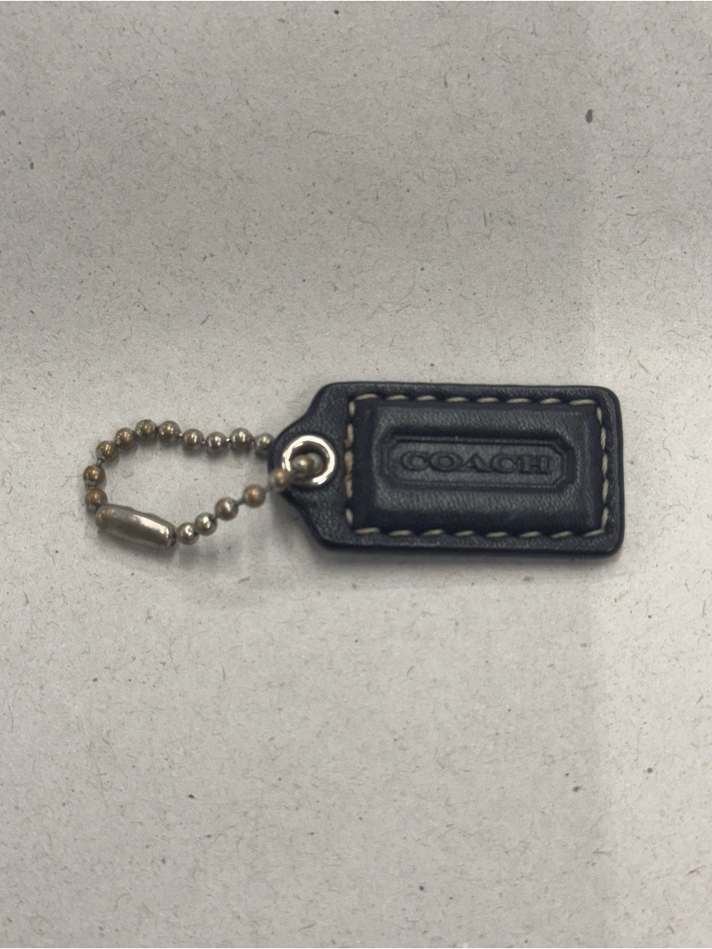 Y2K Coach 1.25" Hang Tag Fob Bag Charm Black Leather Silver Ball Chain